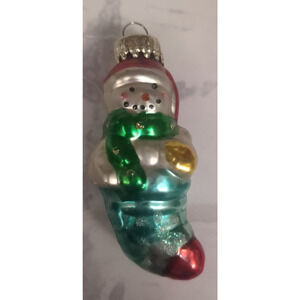Blown Glass Snowman In A Stocking